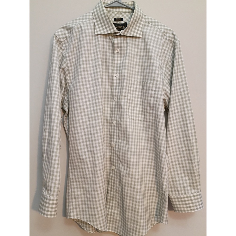 Jos A Bank Reserve Dress Shirt 16-33 Tailored Fit Green Gingham Egyptian Cotton